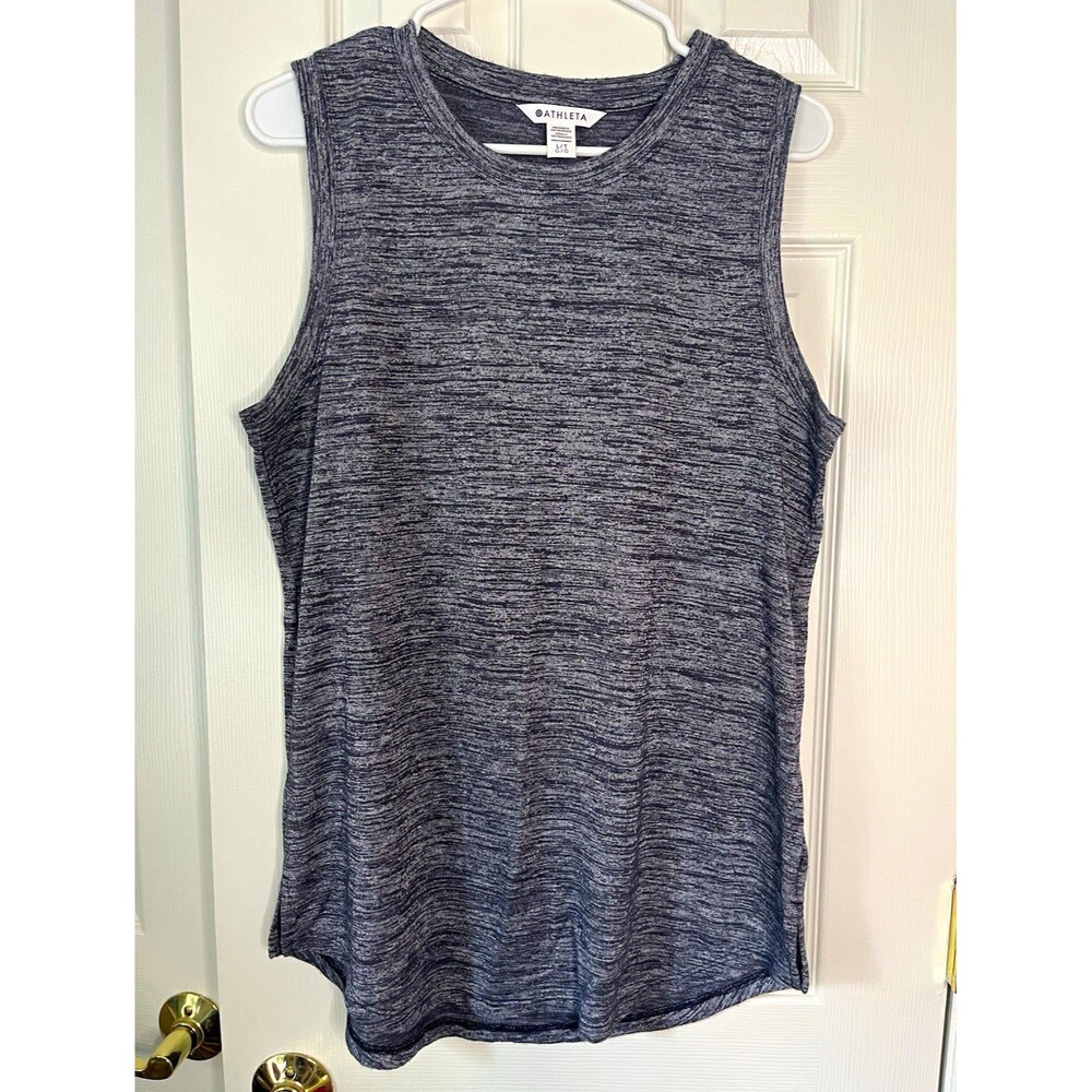 Athleta Womens Gray Heathered Crew Neck Stretch Tank Top L Tall Wide Strap